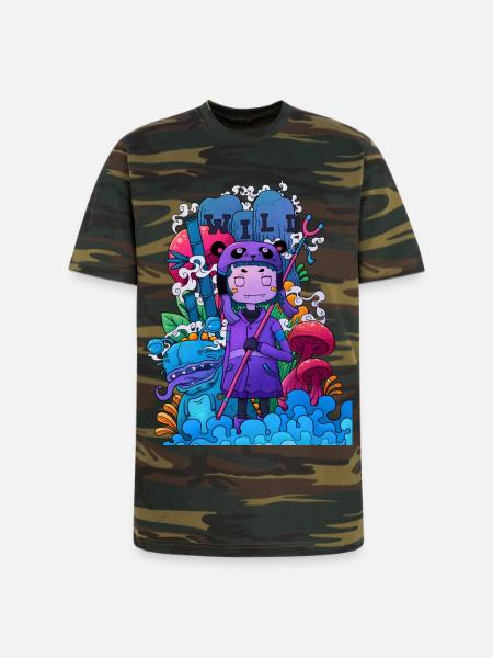 Wild Dreamer Neon Mushrooms - Unisex Camo Tee - green camo