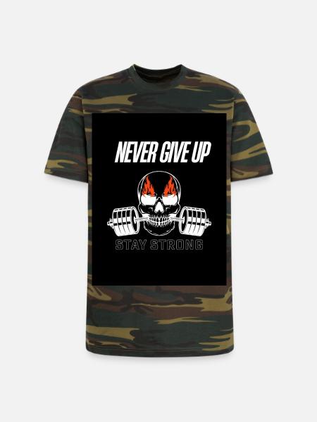Never Give Up Skull Fitness - Unisex Camo Tee - green camo