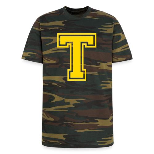 Letter T – Capital Athletic Alphabet Monogram - Unisex Camo Tee