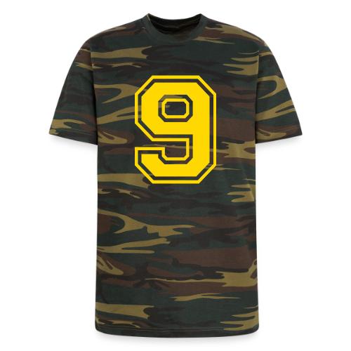Number 9 in a classic athletic collegiate font - Unisex Camo Tee