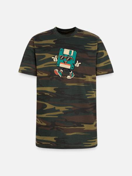 Retro Disk Mascot with Sunglasses - Unisex Camo Tee - green camo