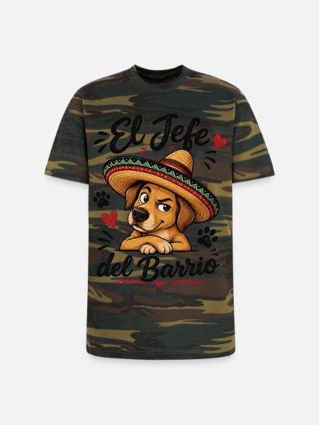 El Jefe del Barrio Dog - Unisex Camo Tee - green camo