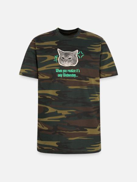 Wednesday Cat Halftone Meme - Unisex Camo Tee - green camo