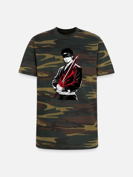 Crimson Blade: Blindfolded Samurai - Unisex Camo Tee - green camo