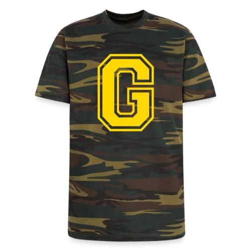 Letter G – Capital Athletic Alphabet Monogram - Unisex Camo Tee