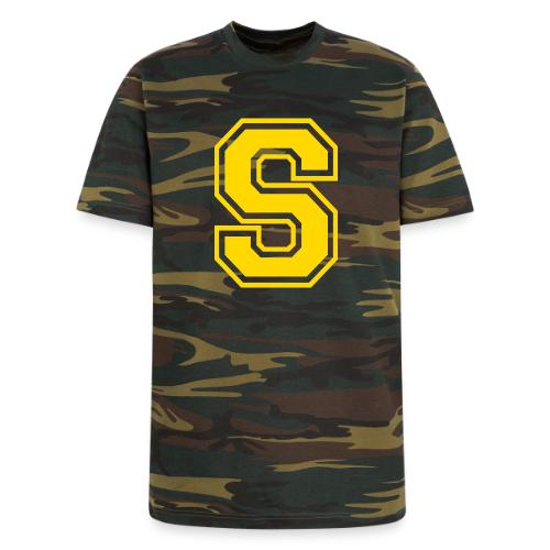 Letter S – Capital Athletic Alphabet Monogram - Unisex Camo Tee