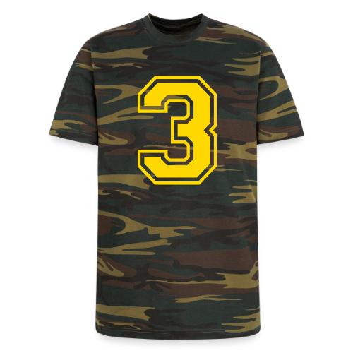 Number 3 in a classic athletic collegiate font - Unisex Camo Tee