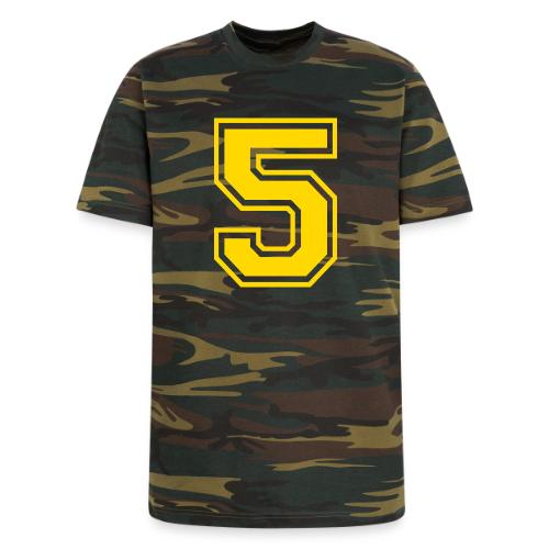 Number 5 in a classic athletic collegiate font - Unisex Camo Tee