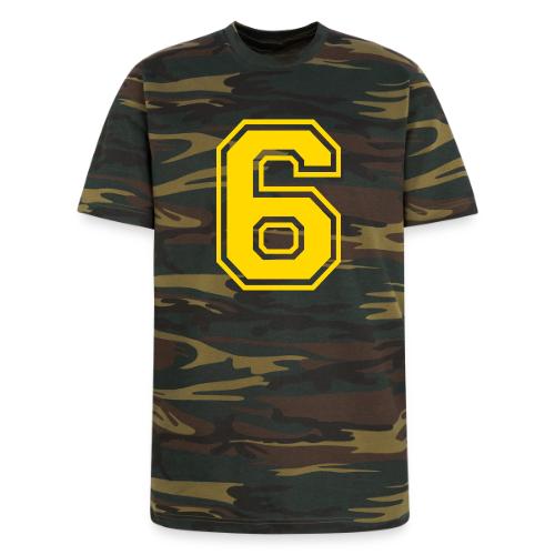 Number 6 in a classic athletic collegiate font - Unisex Camo Tee
