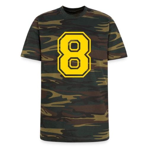 Number 8 in a classic athletic collegiate font - Unisex Camo Tee