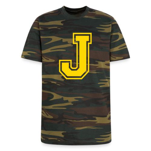 Letter J – Capital Athletic Alphabet Monogram - Unisex Camo Tee