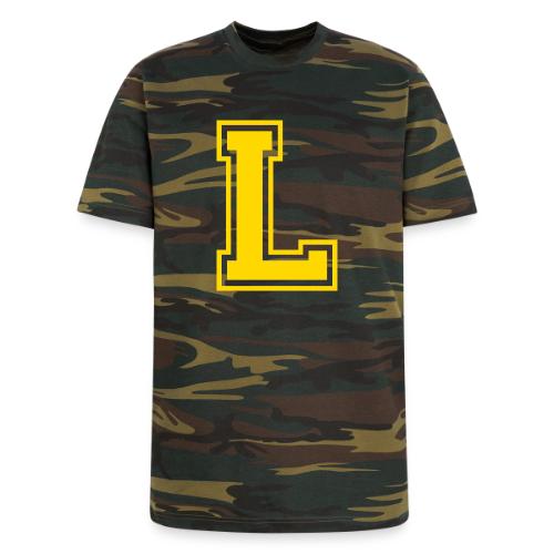 Letter L – Capital Athletic Alphabet Monogram - Unisex Camo Tee