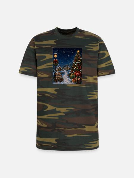 Snowlit Christmas Village - Unisex Camo Tee - green camo