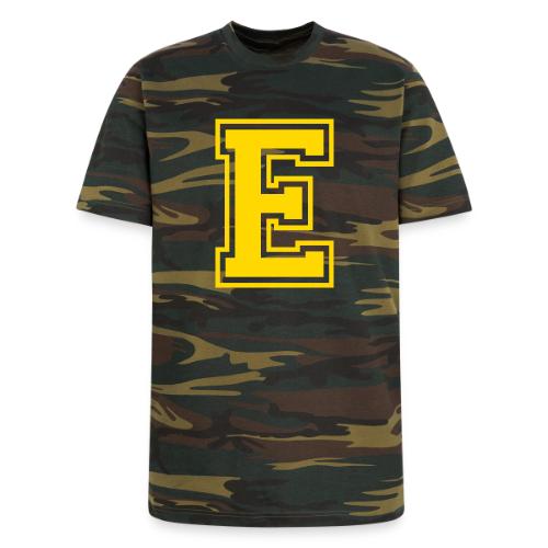 Letter E – Capital Athletic Alphabet Monogram - Unisex Camo Tee