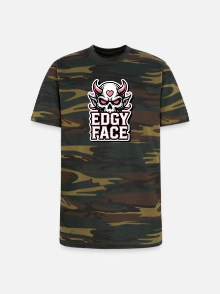 Edgy Face Skull - Unisex Camo Tee - green camo