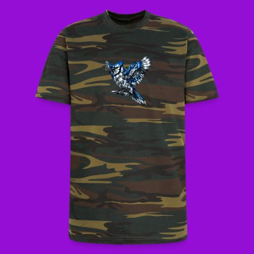 Silver Blue Jay Open Wing Perch - Unisex Camo Tee
