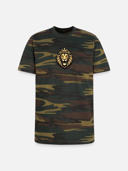 Gold Crowned Lion Emblem - Unisex Camo Tee - green camo