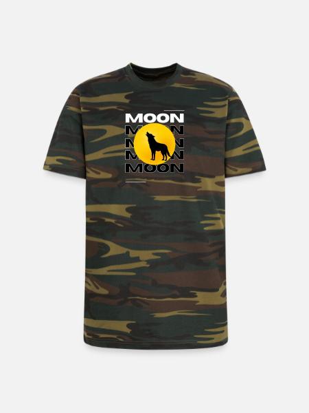 Howling Wolf Full Moon Graphic - Unisex Camo Tee - green camo