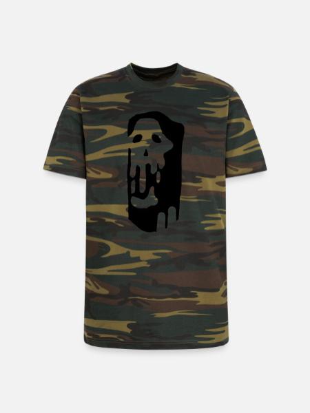 Melting Skull Glyph - Unisex Camo Tee - green camo