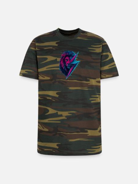 Glitched lion thunderbolt mix - Unisex Camo Tee - green camo