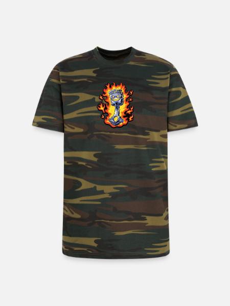 Flaming Piston Mascot - Unisex Camo Tee - green camo