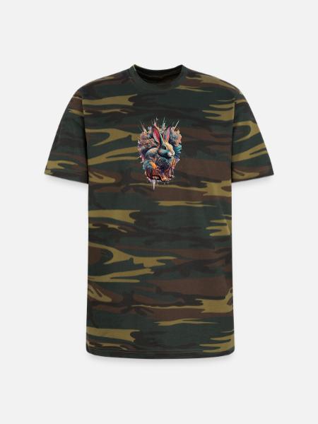 Neon Splash Rabbit - Unisex Camo Tee - green camo