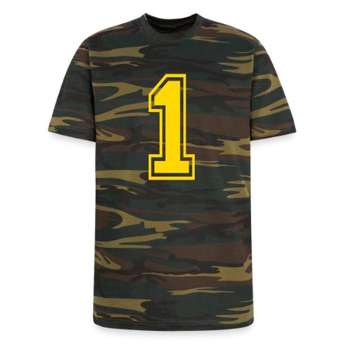 Number 1 in a classic athletic collegiate font - Unisex Camo Tee