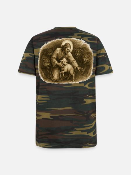 Shepherd and Lamb Among Wolves - Unisex Camo Tee - green camo