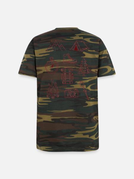 Adventure Enthusiast Camping Doodle Collage - Unisex Camo Tee - green camo