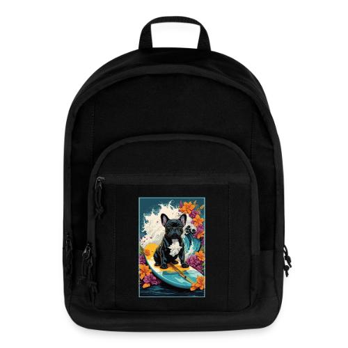 French Bulldog Surfing A Flower Wave - Basic Backpack
