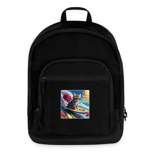 Kitten Surfing A Pink Flower Wave - Basic Backpack