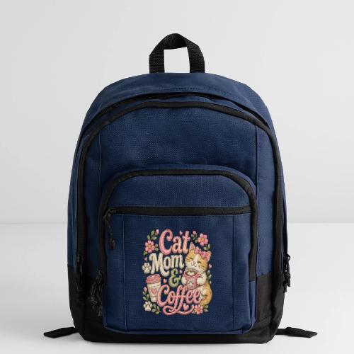 Cat Mom & Coffee Faux Stitched Cat Lover Design - Basic Backpack