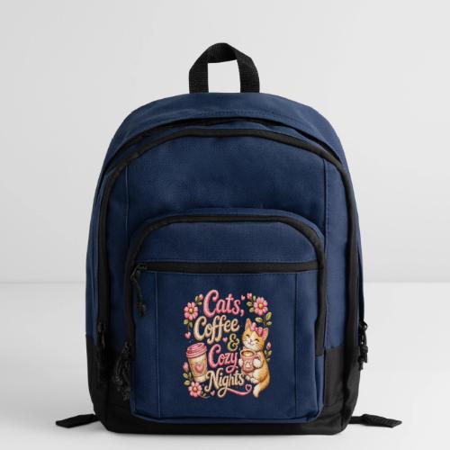 Cats, Coffee & Cozy Nights Faux Stitched Design - Basic Backpack