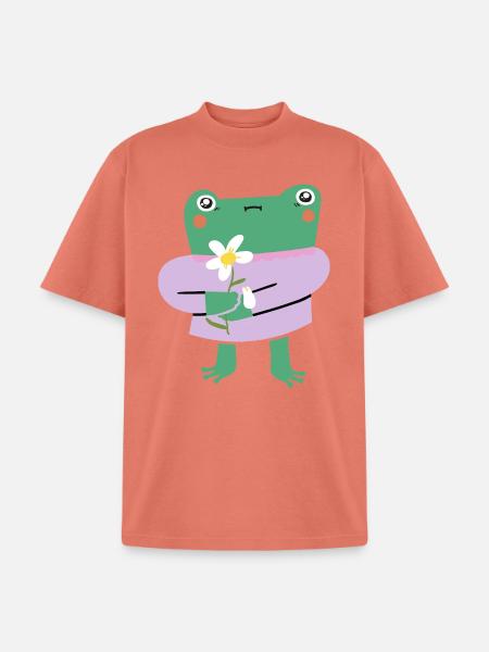 Shy Frog with Flower - Unisex Garment Dyed T-Shirt - peach