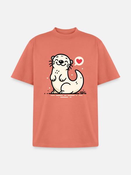 Lovable Otter Heart Chat - Unisex Garment Dyed T-Shirt - peach