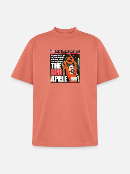 The Red Apple New York Post Zohran Mamdani  - Unisex Garment Dyed T-Shirt - peach