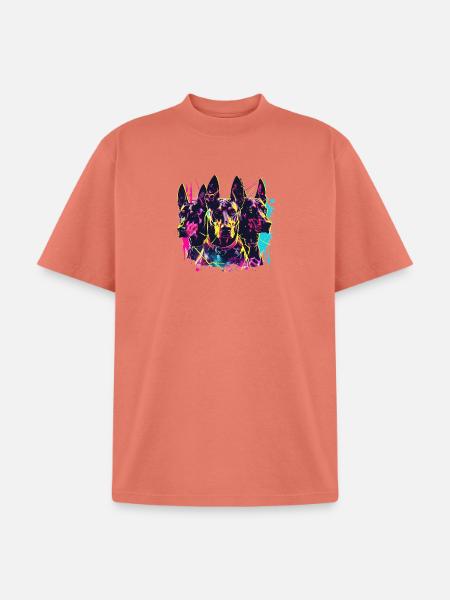 Neon Doberman Trio Splash - Unisex Garment Dyed T-Shirt - peach