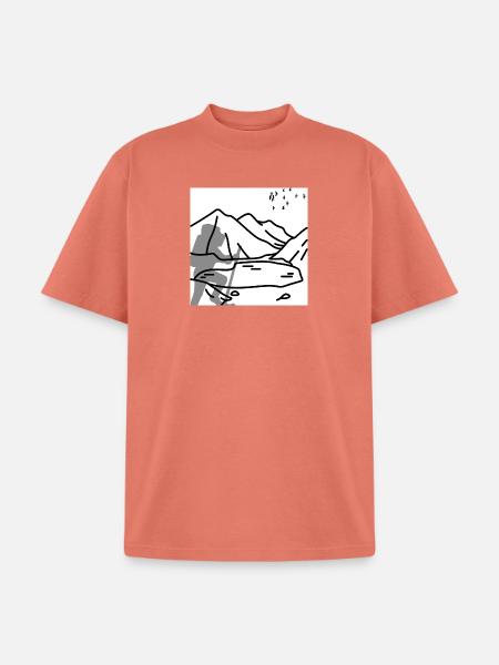 Minimal Mountain Birds Line Art - Unisex Garment Dyed T-Shirt - peach
