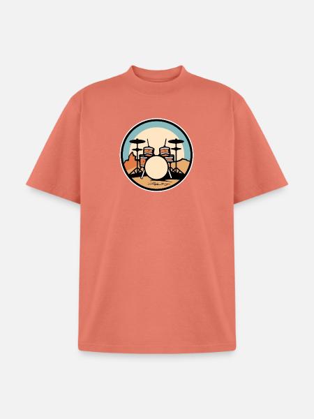 Drum Kit Artwork - Unisex Garment Dyed T-Shirt - peach