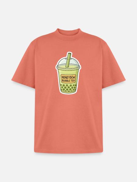 Honeydew Bubble Tea Illustration - Unisex Garment Dyed T-Shirt - peach