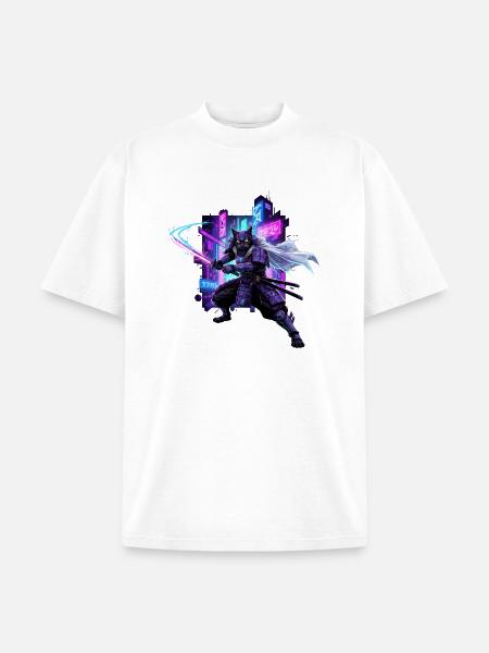 Cyber Kat Ninja Neon City - Unisex Garment Dyed T-Shirt - white