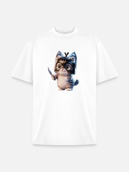 Ninja Kitten with Dagger - Unisex Garment Dyed T-Shirt - white