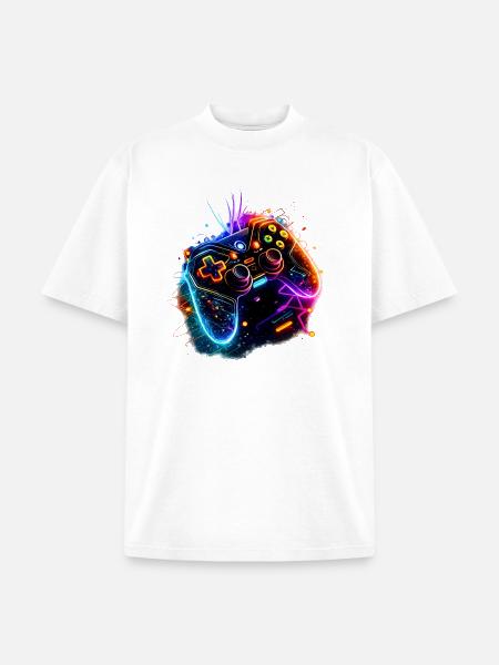 Neon Game Controller Splash - Unisex Garment Dyed T-Shirt - white