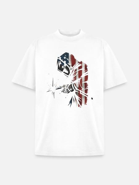 American Flag Welder Distressed Graphic - Unisex Garment Dyed T-Shirt - white