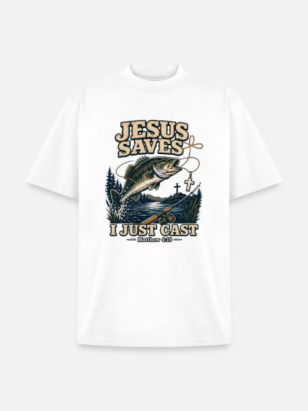 Jesus Saves I Just Cast Christian Fishing - Unisex Garment Dyed T-Shirt - white