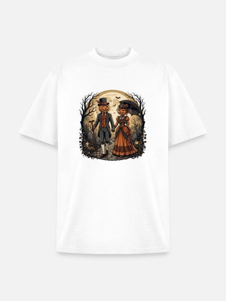 Moonlit Pumpkin Couple - Unisex Garment Dyed T-Shirt - white