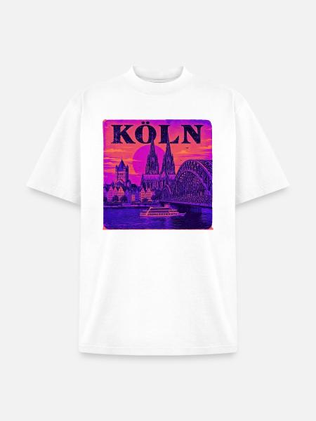Koeln-Skyline-Retro-Sunset-Art-Print-Cologne-Köln - Unisex Garment Dyed T-Shirt - white
