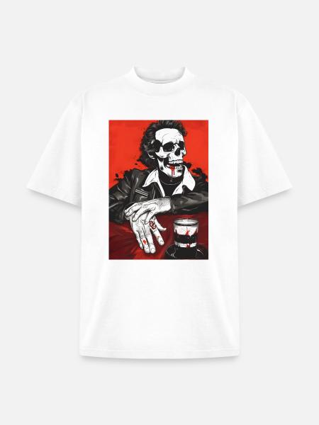 Skull Biker Noir - Unisex Garment Dyed T-Shirt - white