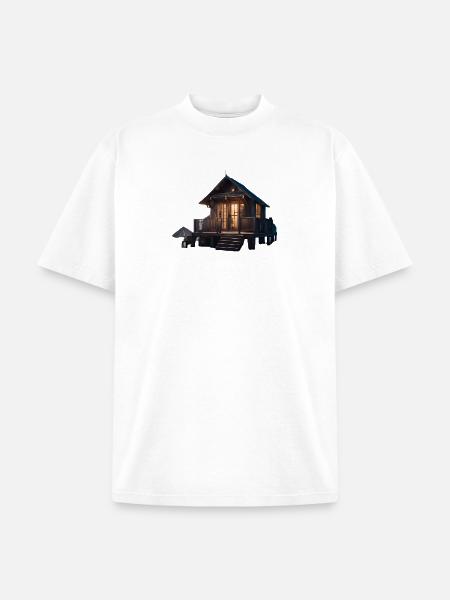 Rustic Cabin Nightscape Design - Unisex Garment Dyed T-Shirt - white