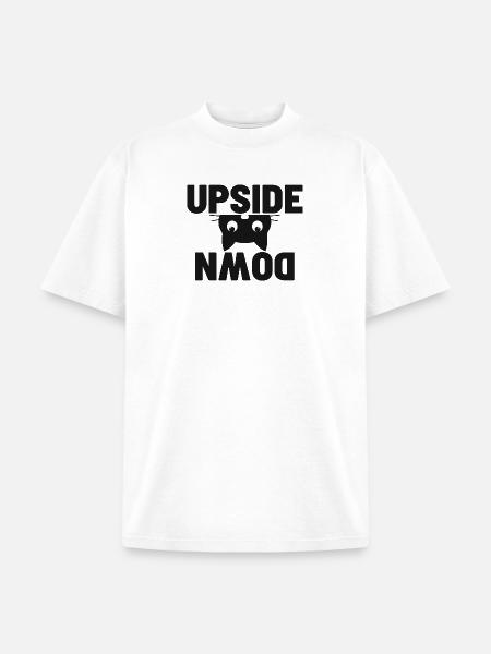 Upside Down cat Face Graphic - Unisex Garment Dyed T-Shirt - white